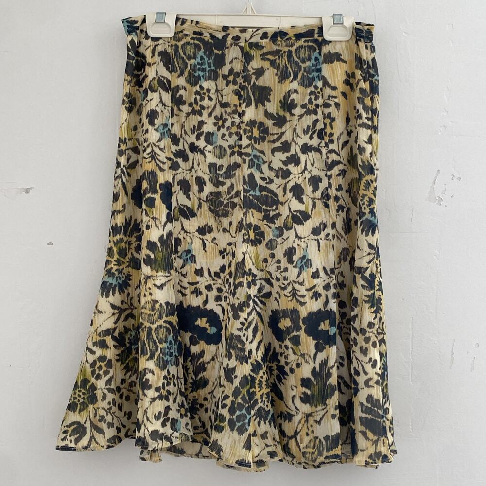 VTG Sag Harbor Skirt 6P Petite Y2K Trumpet Yellow Floral Lined Sheer Fairy
